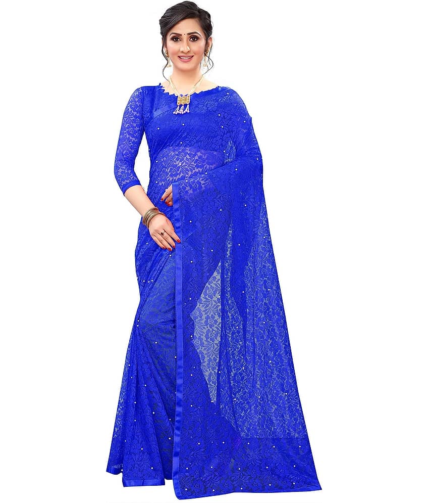 Indy Bliss Net Saree With Unstitched Blouse Piece ( Blue )
