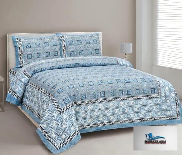 3001-Hometrade India-Standard King Size (90*108 Inches)-Buy Pure Cotton Jaipuri Printed Flat King Size Double Bedsheet With 2 Matching Pillow Cover