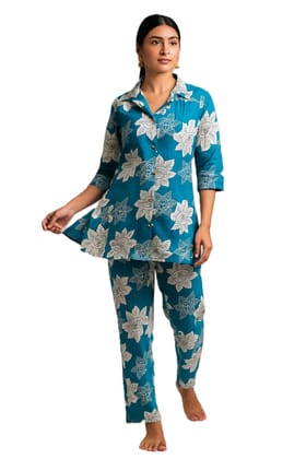 PickCell Printed Delta Fabric Coord Set for Women | Blue