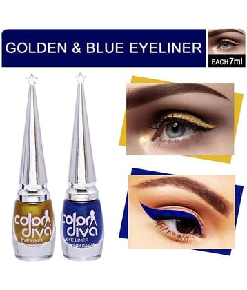 Color Diva Eye Liner, Water Resistant, Long-Lasting, 6ml (Blue & Golden) Matte Finish