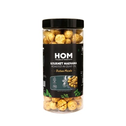 HOM GOURMET MAKHANA ROASTED IN OLIVE OIL - PUDINA MASALA - 65 gm - One jar of roasted makhana HOM GOURMET MAKHANA ROASTED IN OLIVE OIL - PUDINA MASALA - 65 gm - One jar of roasted makhana