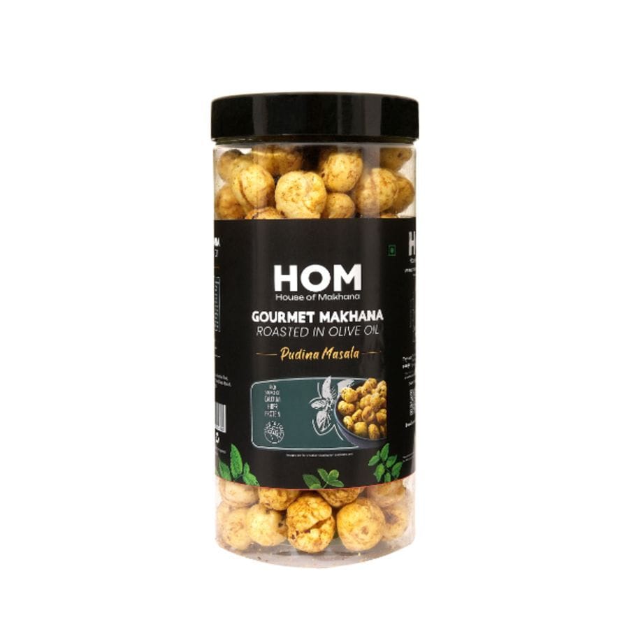 HOM GOURMET MAKHANA ROASTED IN OLIVE OIL - PUDINA MASALA - 65 gm - One jar of roasted makhana