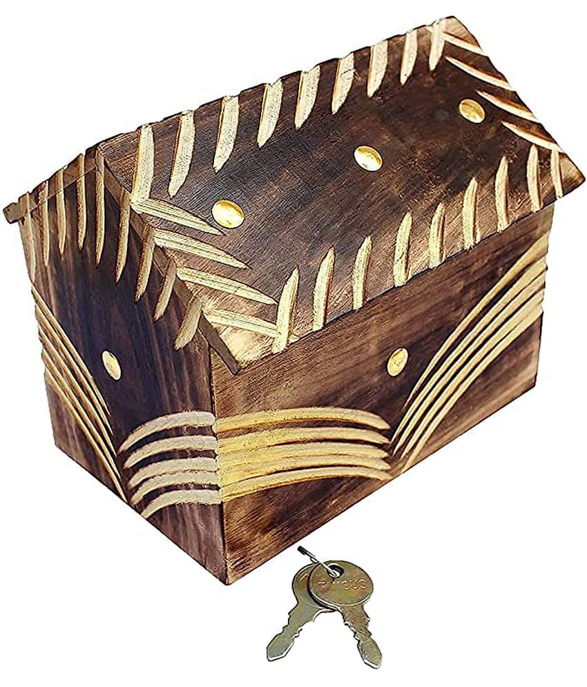 SWH Wood Brown Piggy Bank ( Pack of 1 )