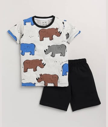 Lazy Shark Pack of 1 Boys Cotton Blend T-Shirt & Shorts Set ( Light Grey )