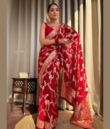 Balaji's Banarasi Silk Embellished Saree With Unstitched Blouse Piece ( Blue )