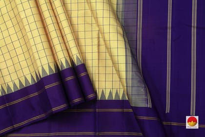 Off White And Blue Kanchipuram Silk Saree Handwoven Pure Silk No Zari For Office Wear PV KNN 145
