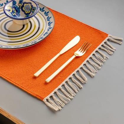 Eyaas Handwoven Cotton Table Mats in Orange  Set of 2 (13 x 18 Inches Each)