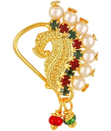 Vighnaharta Gold Plated with Peals Alloy Maharashtrian banu Nath Nathiya./ Nose Pin for women VFJ1005NTH-TAR