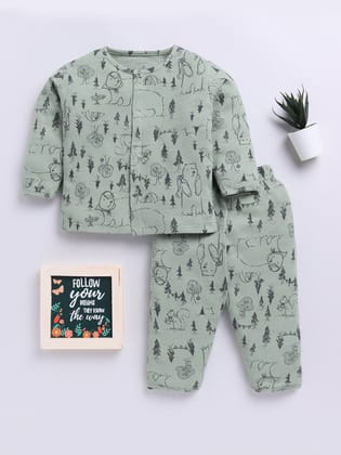 Green Animal Full sleeve Night Suit-3-6 m