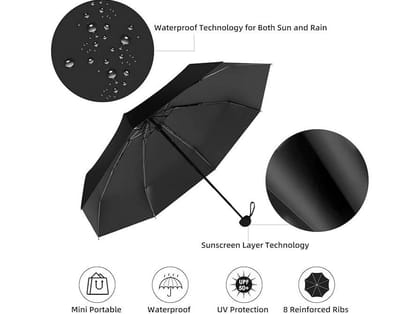 Compact Portable Mini Umbrella - Travel-Friendly & Stylish- Black