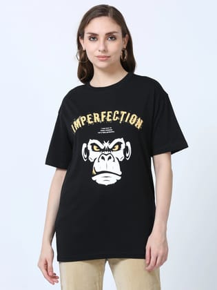 Women IMPERFECTION Printed Oversized T-Shirt-S / Black