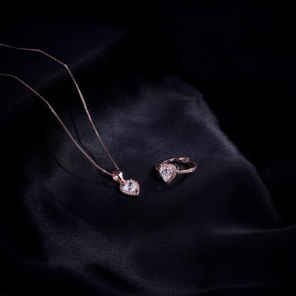 Rose Gold Elegance Locket and Ring Combo-White / Rose Gold / 18"