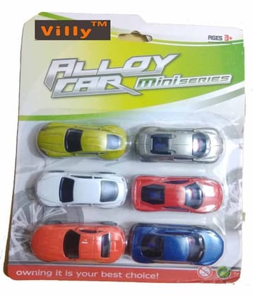 Villy™ Street Race Mini Die Cast Metal Body Pull Back Car Toy for Kids (Multicolour) -Pack of 6