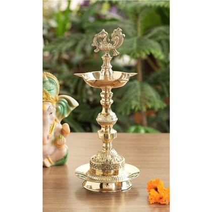 Handcrafted Brass Standing Pillar Diya with Maharaja Murga Design, Deepawali Indian Item-25cm / 1