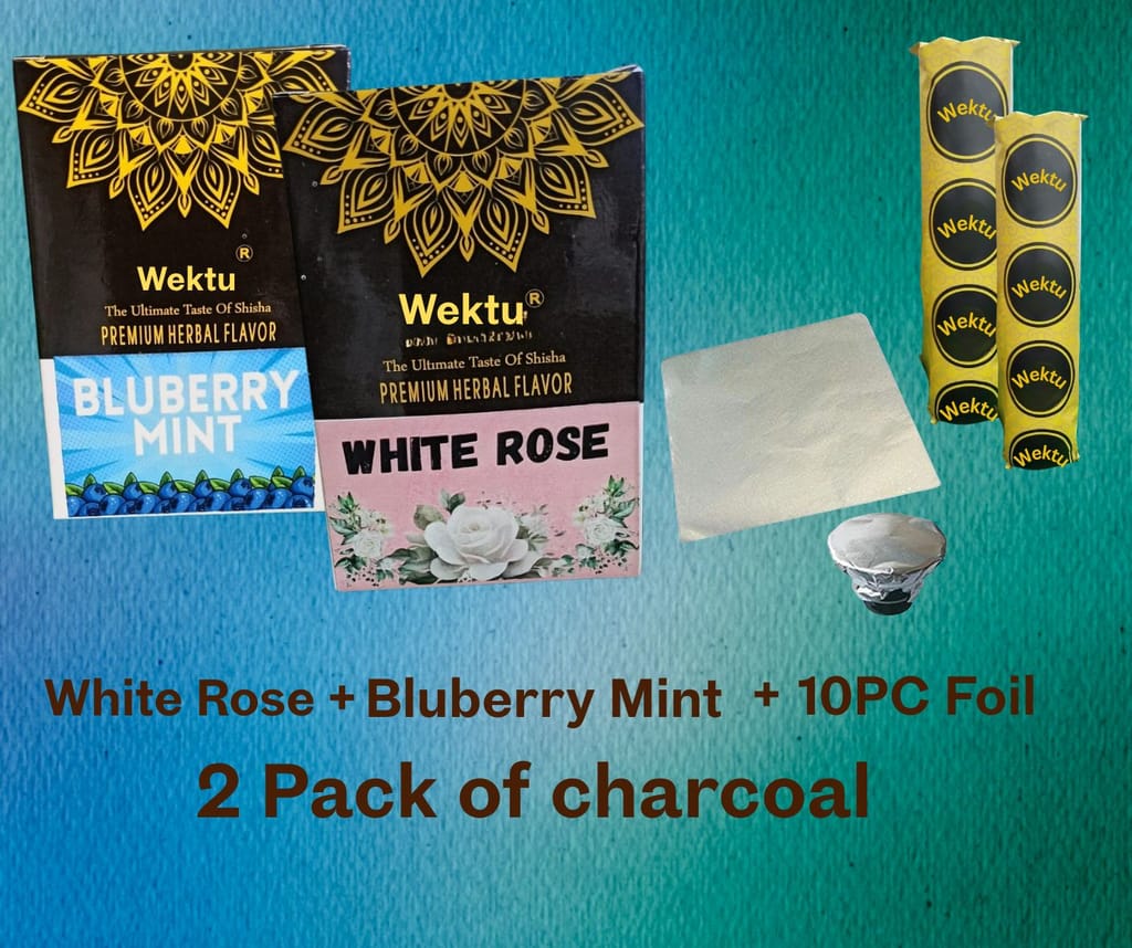 Wektu Herbal Shisha Flavor Combo: White Rose & Bluberry Mint/Charcoal/Silver Paper/Combo - Party and Festive Needs | Buy online on ZillyBuy
