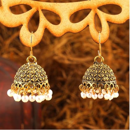 Antique Gold Plated Pearl Jhumki Earring- AER 285