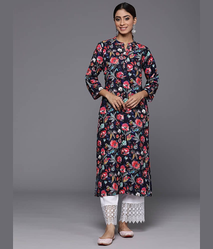 Varanga Viscose Printed Straight Women's Kurti - Navy Blue ( Pack of 1 )