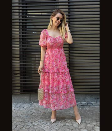 Sheetal associates Women Georgette Printed Fit & Flare Dress ( Purple )