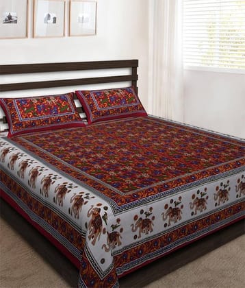 UniqChoice Cotton Jaipuri King Size Double Bed Sheet With 2 Pillow Cover