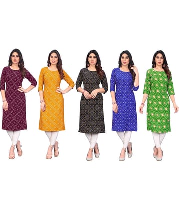 KETAKI FASHION Crepe Printed Straight Women's Kurti - Multicolor2 ( Pack of 5 )