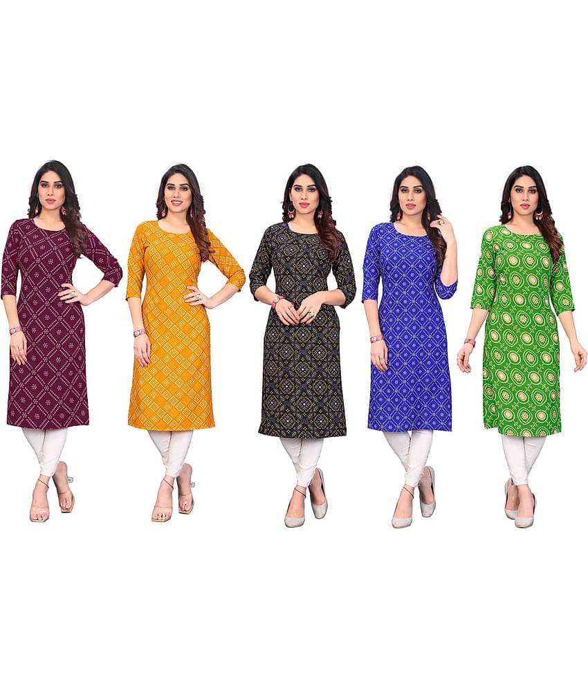 KETAKI FASHION Crepe Printed Straight Women's Kurti - Multicolor2 ( Pack of 5 )