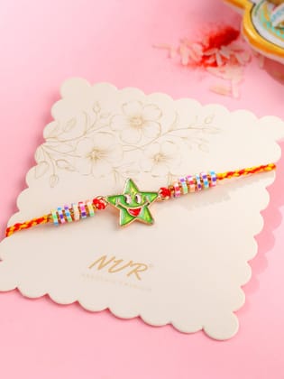 NVR Kids Star Shape Multicolor Thread Rakhi with Roli Chawal Chandan & Mishri-One Size / Multicolor