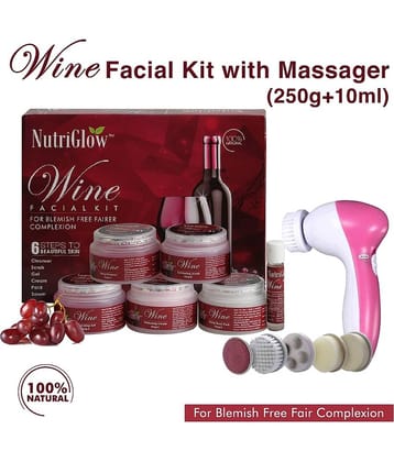 NutriGlow Wine Facial Cleanup Kit for Women for Glowing Skin 6-Pieces Skin Care Set 250gm+10ml with Free Face Massager