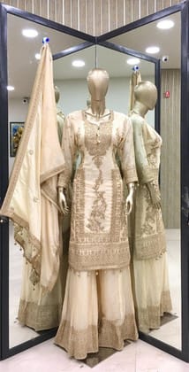 Party Wear Look Pure Silk Top Plazzo & Dupatta Set