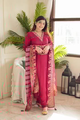 Zarah Wine Silk Suit Set-l