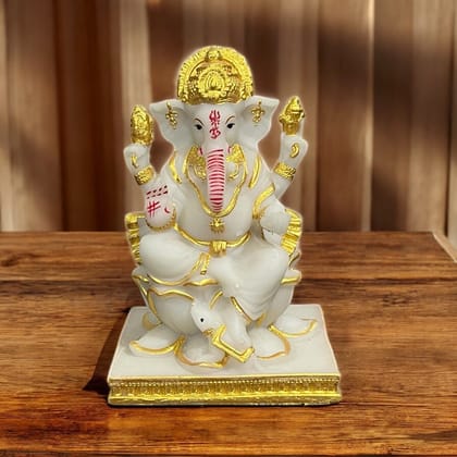 Lord Ganesha Marble Statue Best Gift for Home Office Shop Puja Ghar Murti Figurine H – 14 cm-Composite Marble
