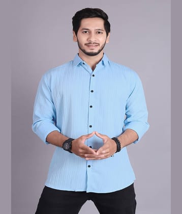 Generic Cotton Blend Slim Fit Popcorn Textured Full Sleeves Men's Casual Shirt - Light Blue ( Pack of 1 )