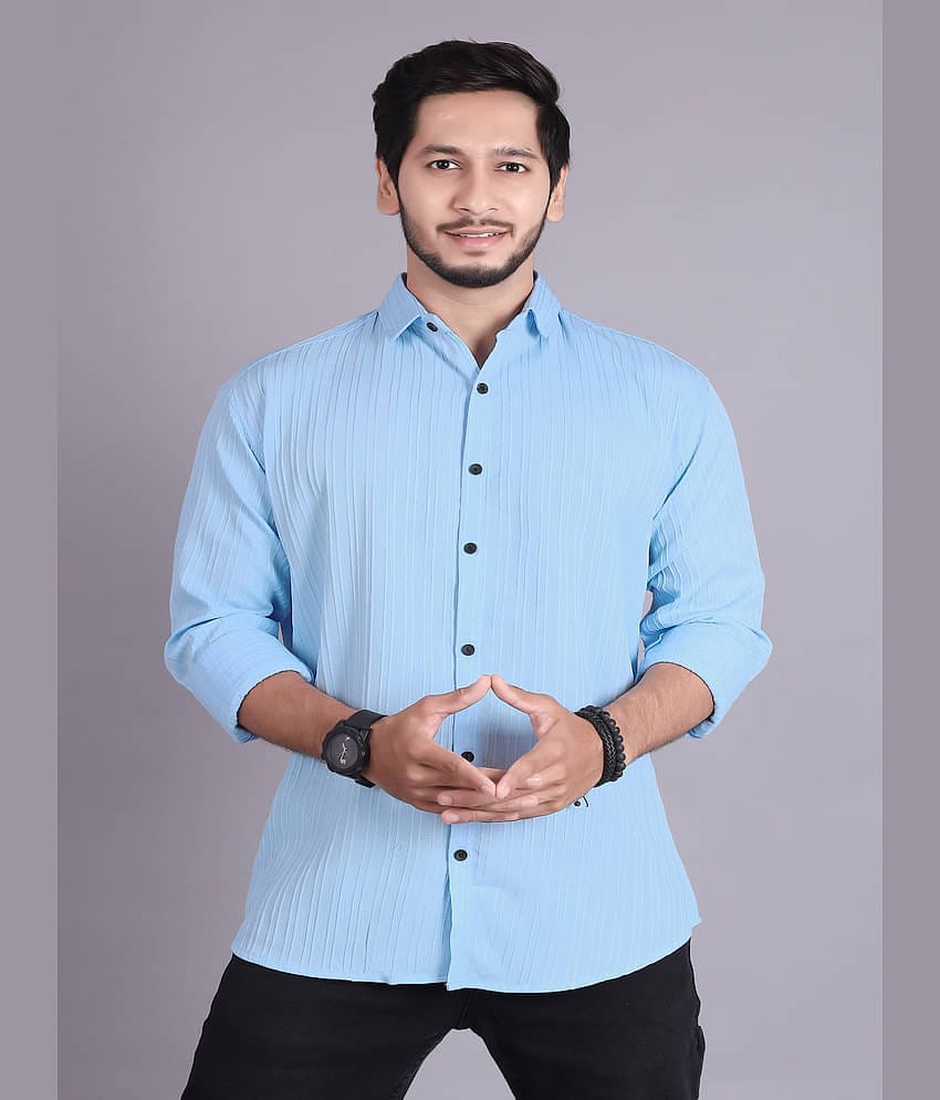 Generic Cotton Blend Slim Fit Popcorn Textured Full Sleeves Men's Casual Shirt - Light Blue ( Pack of 1 )