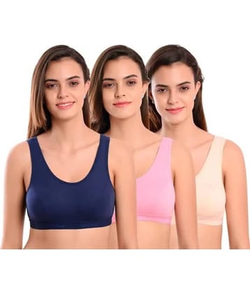 Kiran Enterprises Pack of 3 Cotton Non Padded Teenage Bra For Women ( Blue,Beige,Pink )