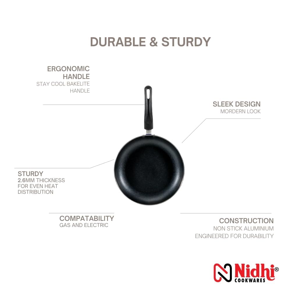Nidhi Non Stick Taper Fry Pan | 240mm Diameter | 2.3 Mm | 1.4 LTR Volume