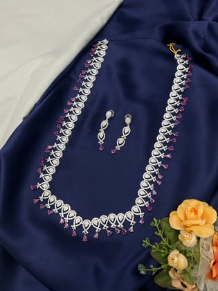 Medium Long Stone Necklace Pink 0106