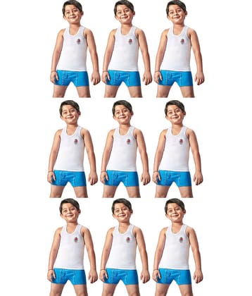 Dixcy Josh Fine Cotton White Sleeveless Vests for Kids/Boys - Pack of 9