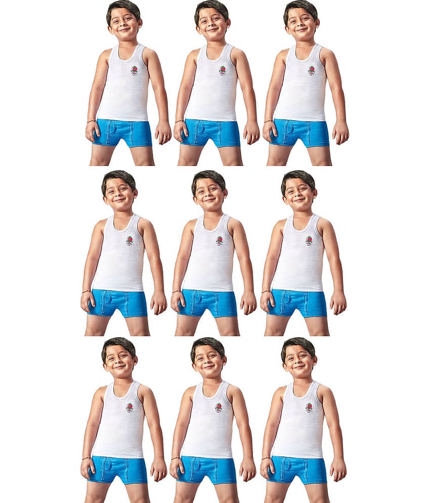 Dixcy Josh Fine Cotton White Sleeveless Vests for Kids/Boys - Pack of 9