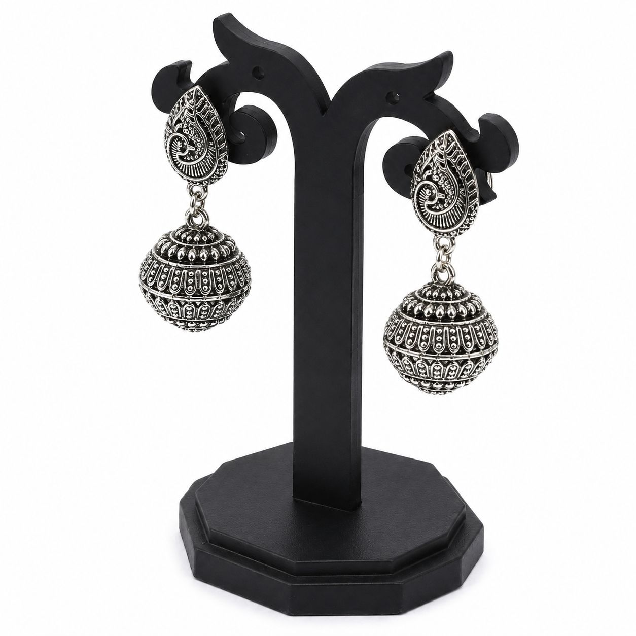 Tribes India Handcrafted Grey Metal Flower Ball Earring