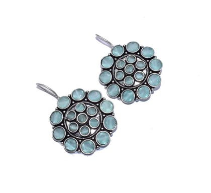 German Silver Oxidized AD White With Stone Color Full Fish Hook Stud Earrings German Silver Drops & Danglers of Woman & Girls. , BES-054-Per Pcs / Irregular / MediumAquaMarine 