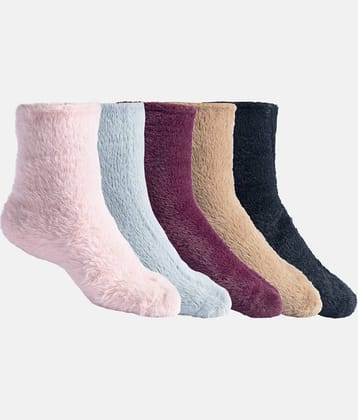 Texlon Pack of 5 Women's Faux Fur Ankle Length Socks ( Multicolor )