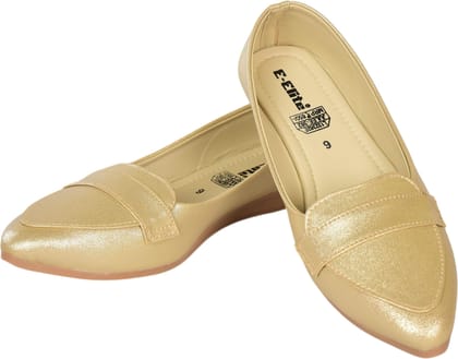 Women's Classic Ballet Flats with Gold Accent, Pointed Toe, White Colour