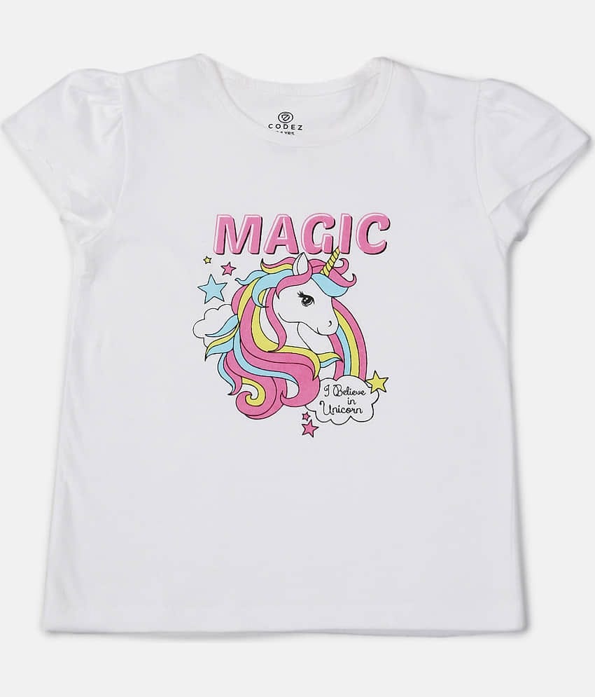 CODEZ Pack of 1 Girls Cotton Blend T-Shirt ( White )