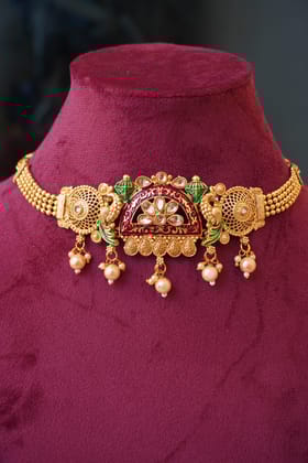 Gold Plated Choker Necklace with Earring