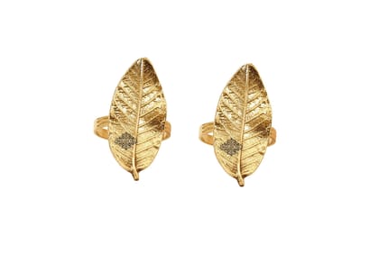Brass Leaf Design Napkin Ring, Oval Shaped, Home Décor, Tableware, 4.06 cm-2