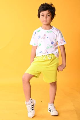 SKATEBOARD LIME SHORTS SET - WHITE/LIME-0-6 MONTHS / 2N / Blue/Ecru