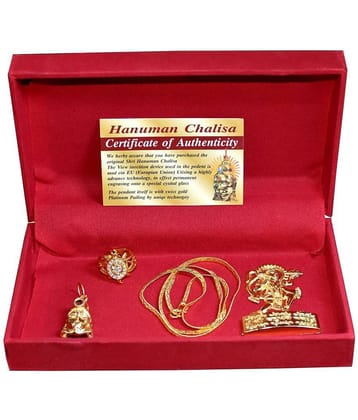Hanuman Chalisa Yantra Locket with Chalisa Printed Optical Lens with Chain and 24K Gold Plated Hanuman Chalisa Yantra Pendant, Kachua Ring, Brass Hanuman Statue for Men/Women