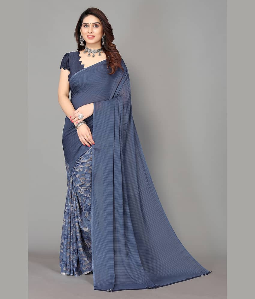 Yashika Georgette Printed Regular Saree With Unstitched Blouse Piece ( Blue )