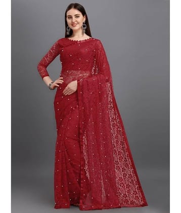 VANRAJ CREATION Brasso Self Design Saree With Unstitched Blouse Piece ( Maroon )