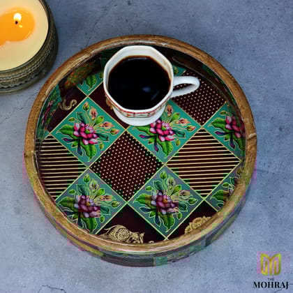 The Mohraj Rajasthani Wooden Round MDF Trays with Resin Finish Set of 3  