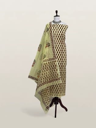 Kota Doria Dress Material Beige Rose Floral Buti Kota Doria Dress Material Beige Rose Floral Buti